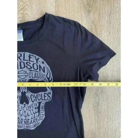 Harley Davidson Dallas TX Women's Biker Black Skull Sparkle Short Sleeve Shirt M - Picture 6 of 8